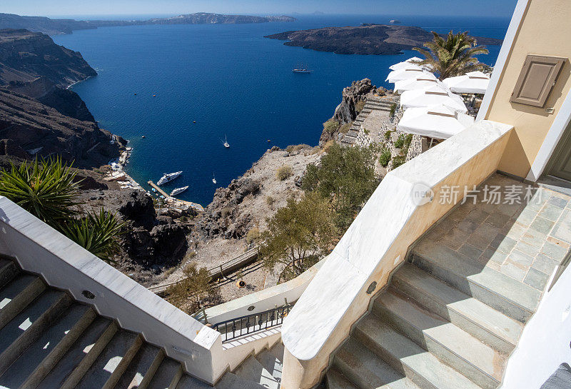 Steps at Firá on Santorini Caldera in South Aegean Islands, Greece